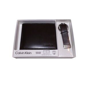 NIP Calvin Klein RFID Slimfold Extra Capacity Wallet With Key Fob Brown Leather